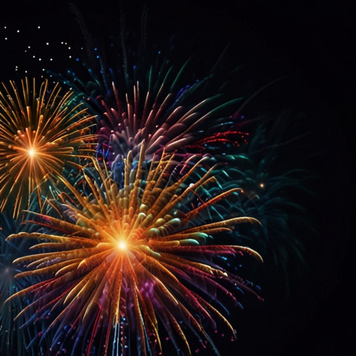 A vibrant fireworks display lighting up a starry night sky in celebration