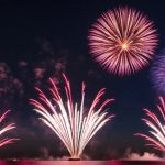 A vibrant fireworks display lighting up a starry night sky in celebration