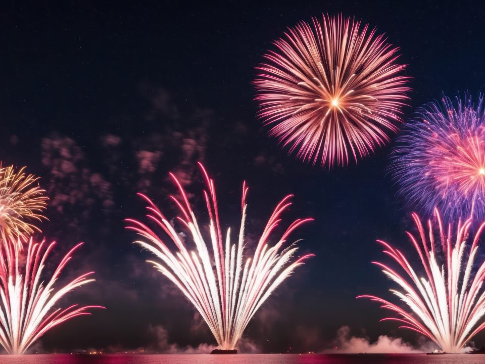 A vibrant fireworks display lighting up a starry night sky in celebration